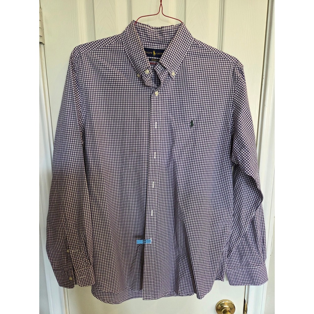Polo Ralph Lauren Custom Fit Gingham Shirt Mens Large Purple White Button Down